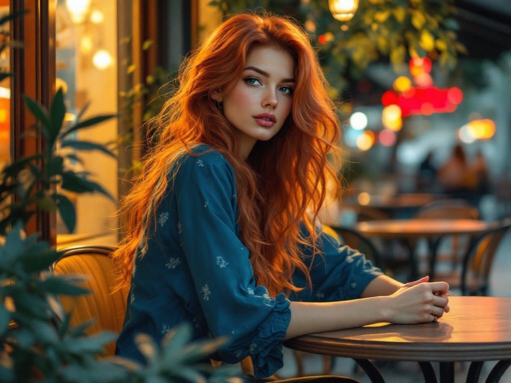 Mysterious Nighttime Cafe Scene in Dreamlike Realism