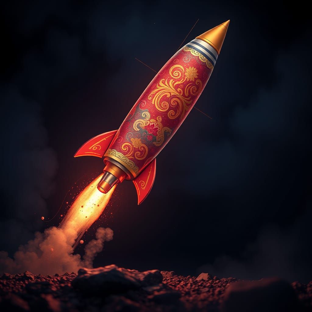 Firework Rocket Launching into Night Sky