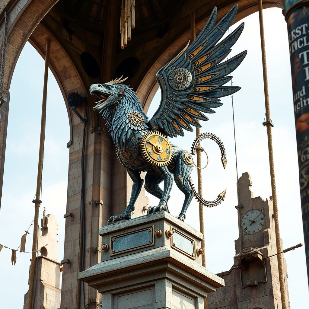 Steampunk Griffin Sculpture in Clock Tower