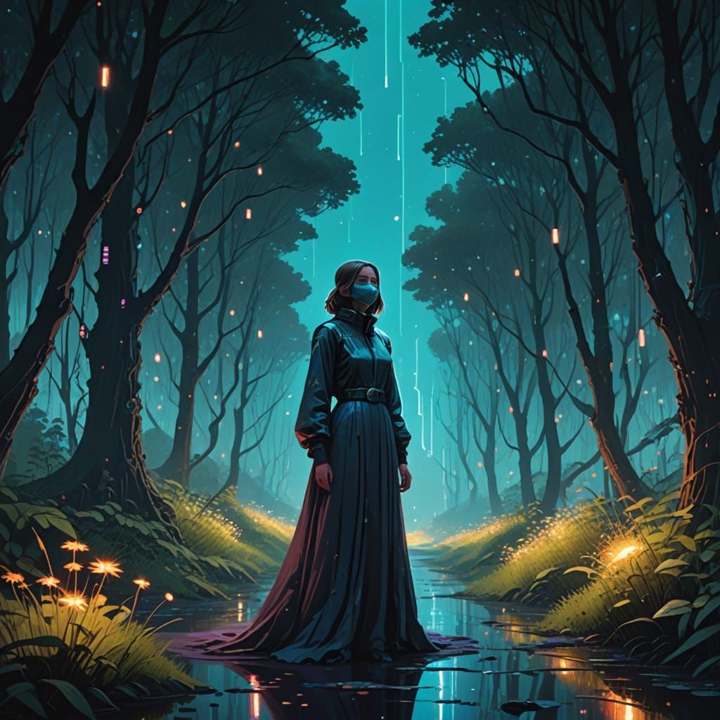 Surreal Futuristic Goddess in a Dreamscape of Neon Blooms