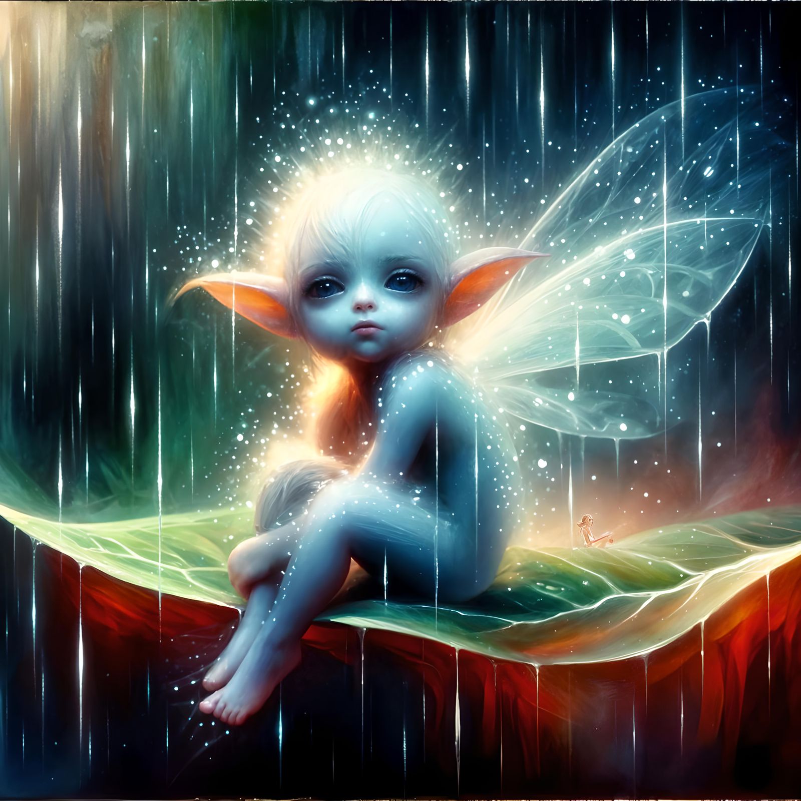 Elated Elf in Downpour: A Digital Painting