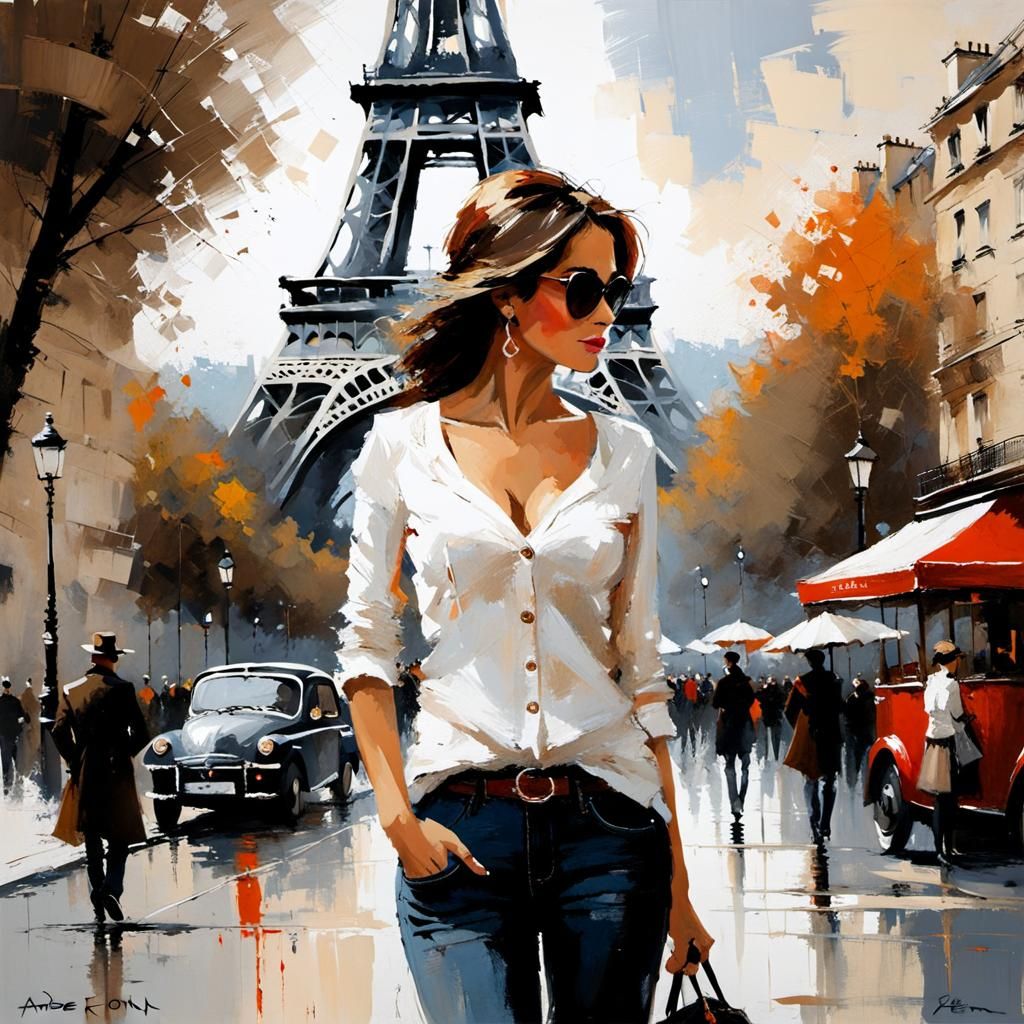 Parisian Tourist Portrait in Impressionist Style