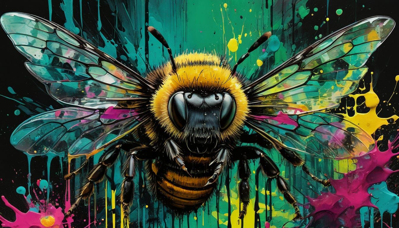 Vibrant Honeybee in Explosive, Abstract Art