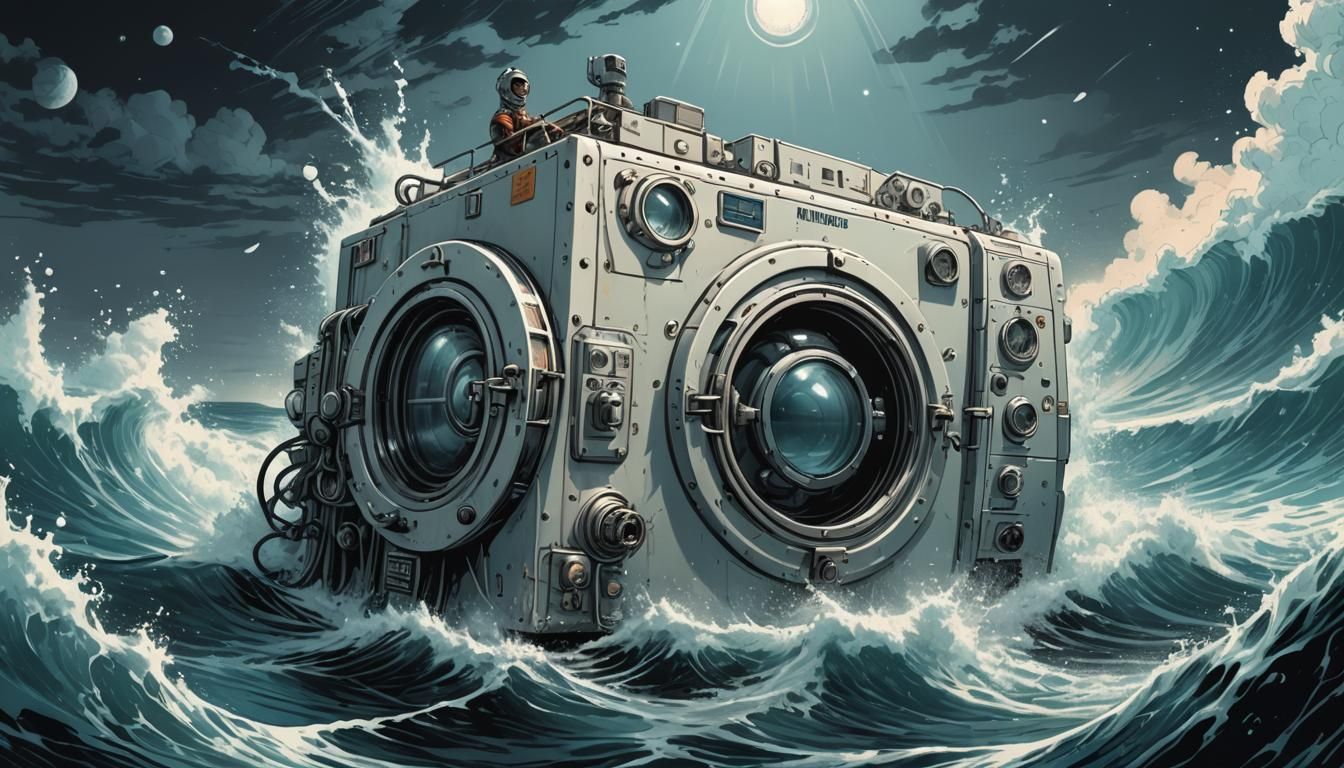 Cosmonaut in Washing Machine Bathyscaphe, Comic Book Art