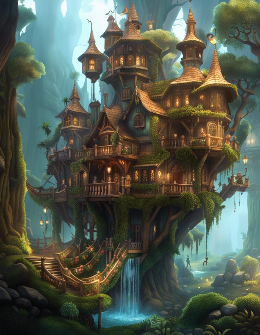 Enchanted Treehouse in Magical Silver Fruit Tree