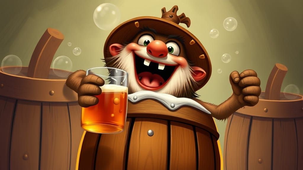 Excited Anthropomorphic Rum Barrel Illustration
