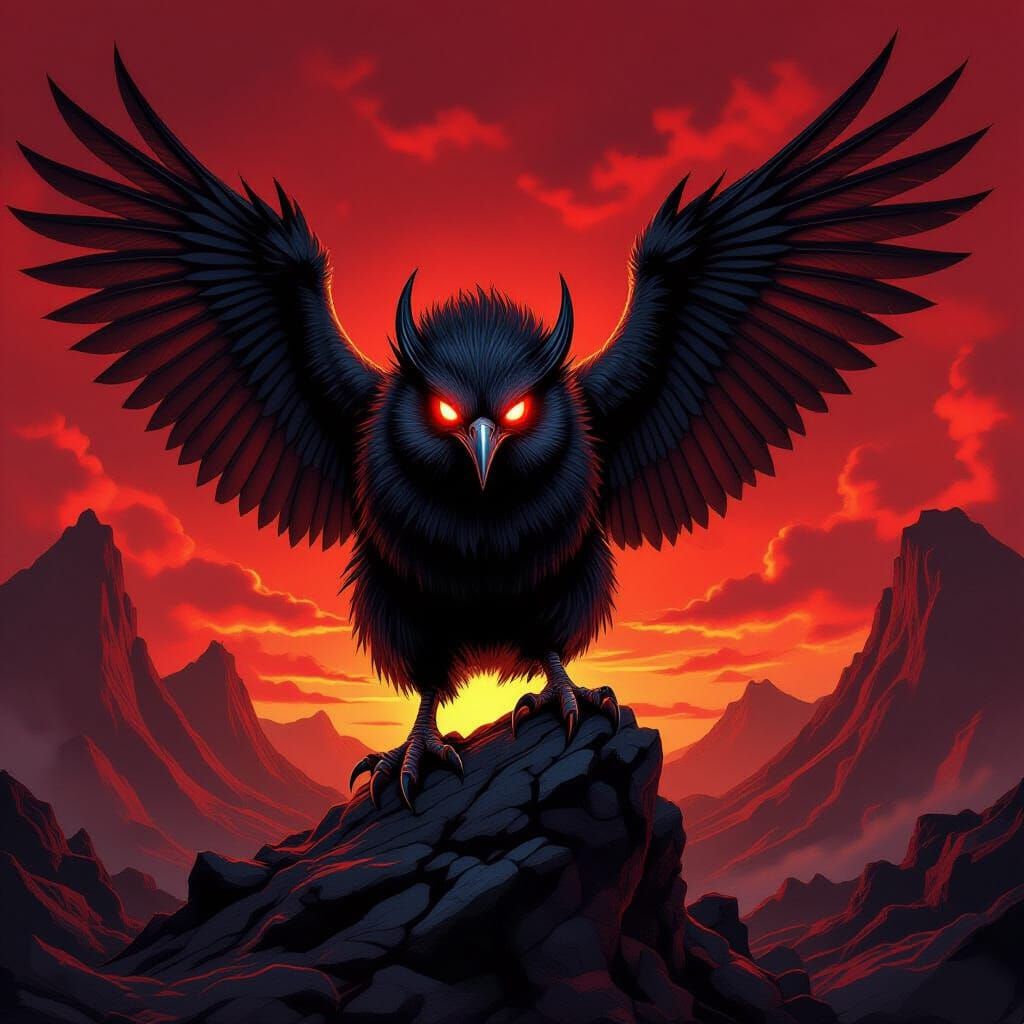 Ferocious Demon Kiwi Bird on Volcanic Rock