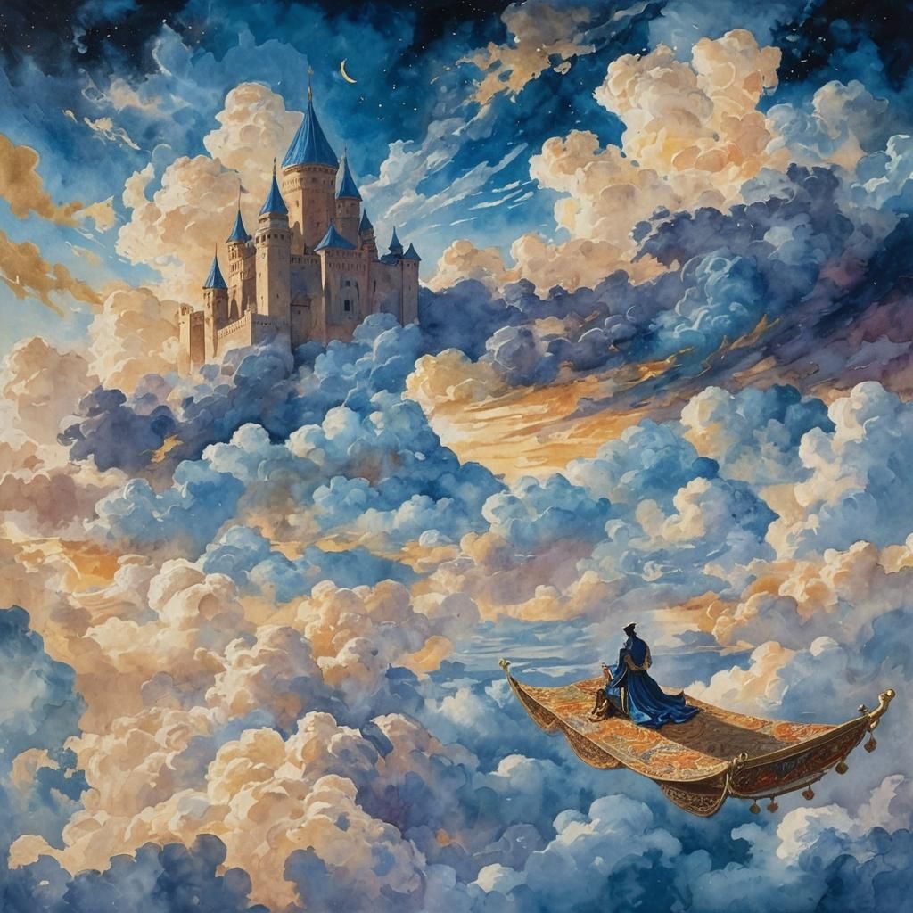 Floating Arabian Castle in an Impressionist Dreamscape