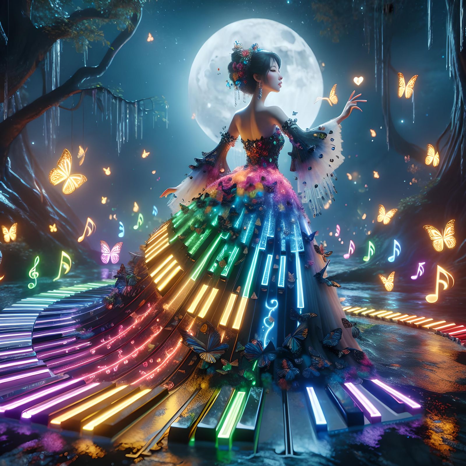 Rainbow Piano Key Dress in Enchanted Forest
