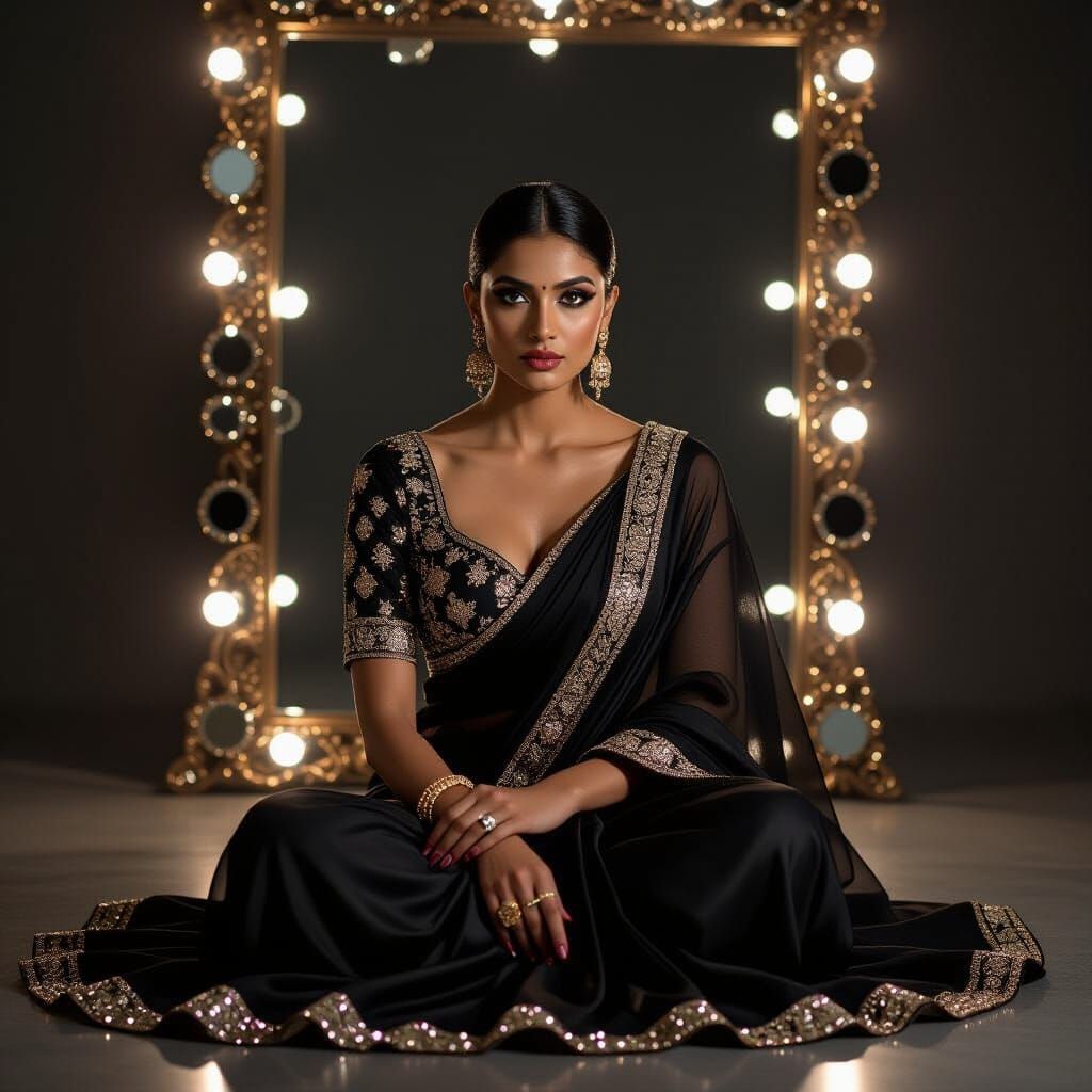 Indian Model in Mirror Studio with Cinematic Lighting