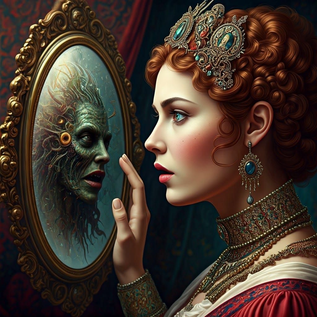 Enigmatic Splendor: A Woman Confronts her Grotesque Reflecti...