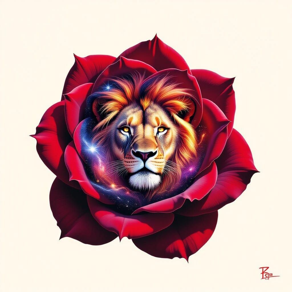 Cosmic Rose With Lion Nebula Mane