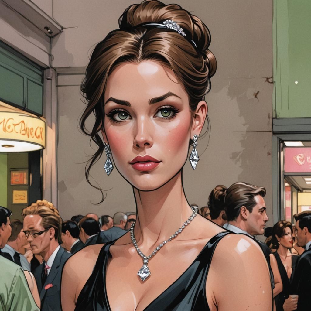 Elegant Lady with Diamonds in Comic Book Style