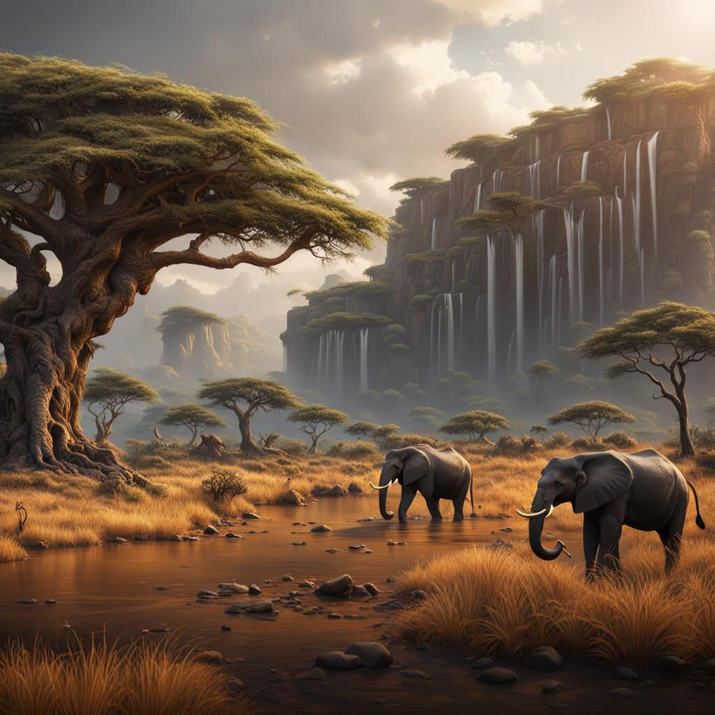 Realistic African Wildlife Photography in Detailed Matte Pai...