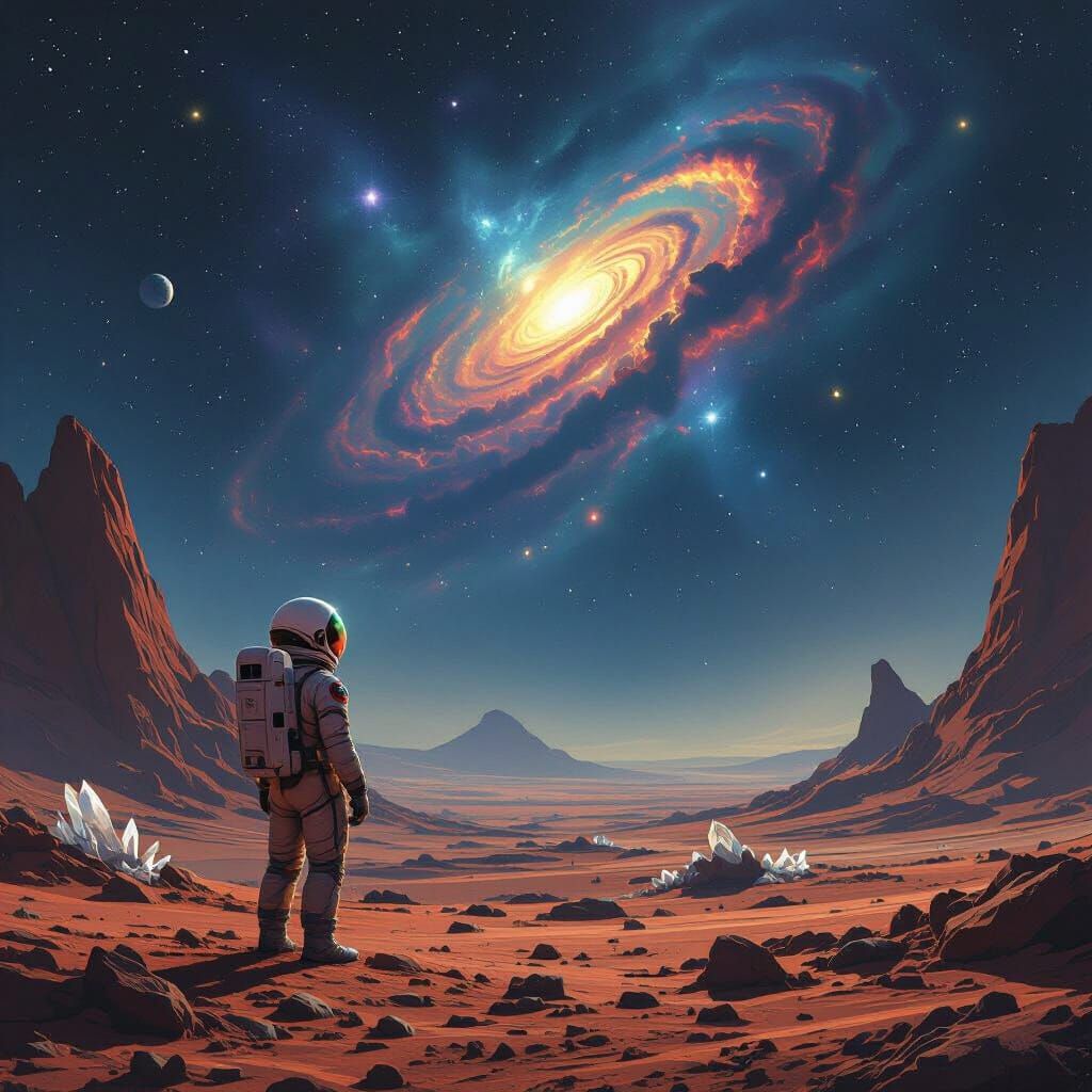 Astronaut on Alien Planet with Nebula Sky