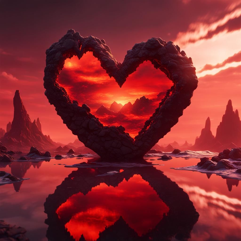 Magmatic Broken Heart Reflection in Red Sky