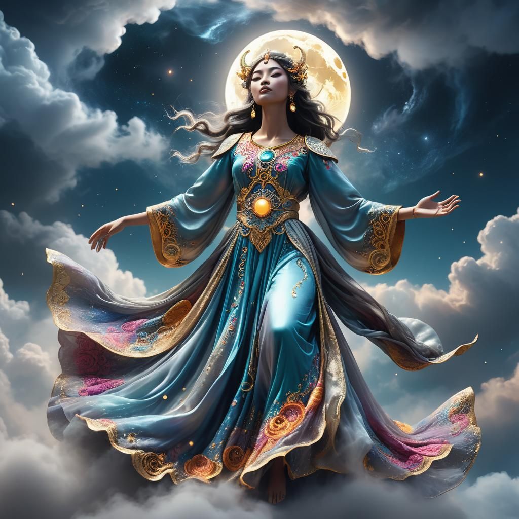Mystical Moon God in Ethereal Cosmic Scene