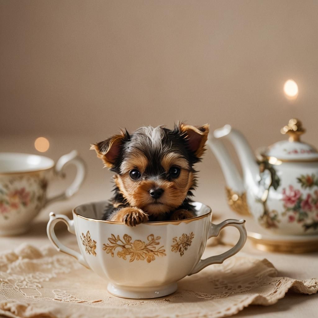 Yorkshire Terrier Puppy in Teacup: Macro Film Still