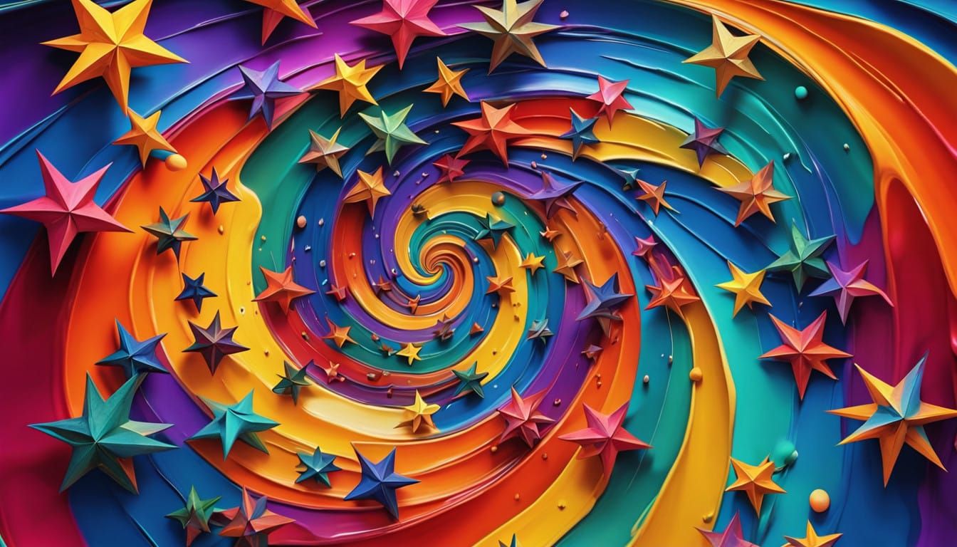 Cosmic Swirl of Vibrant Stars in Impasto Oil Paint Style
