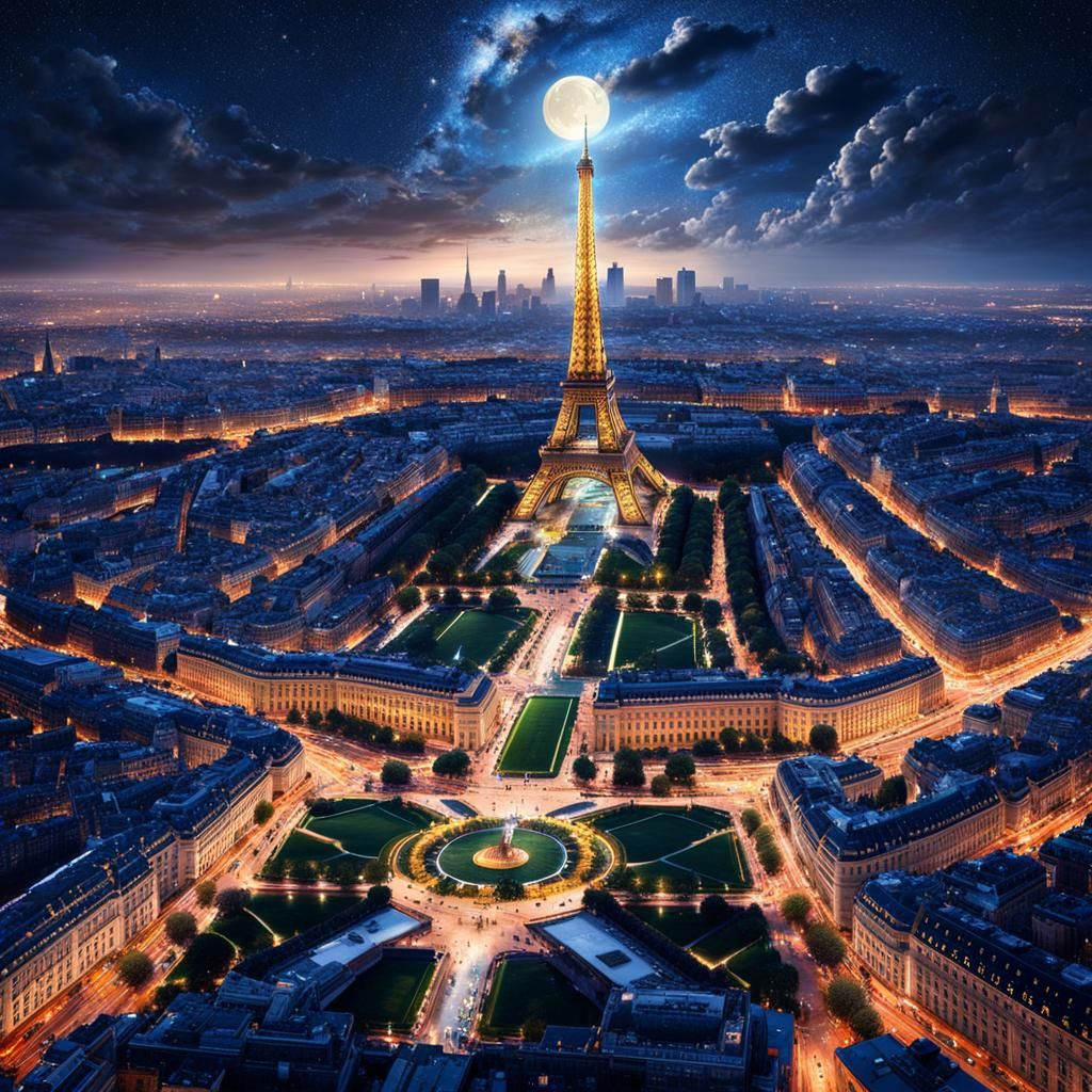 Eiffel Tower at Night: Fantasycore Digital Painting