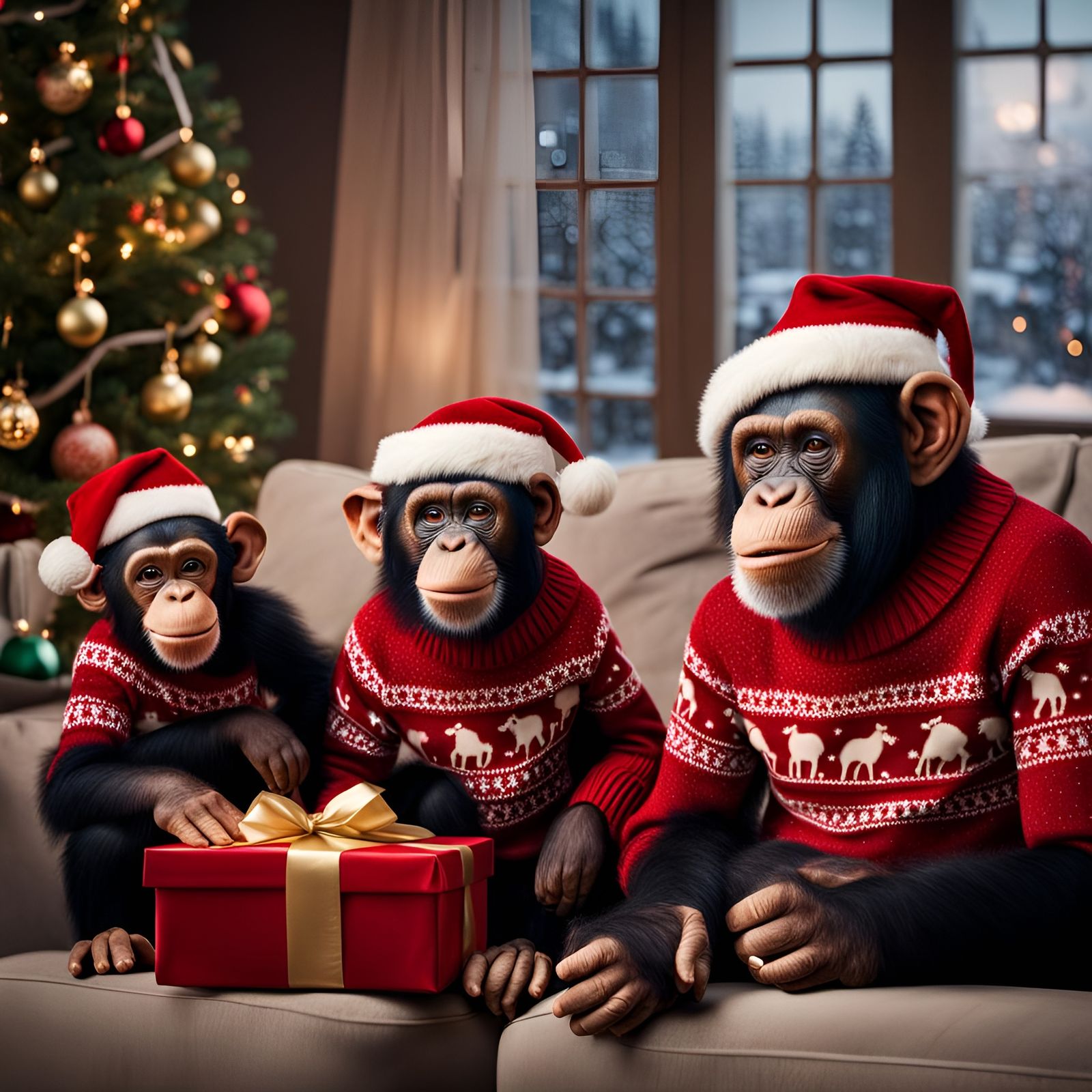 Chimpanzees Celebrate Christmas in Knitted Jumpers