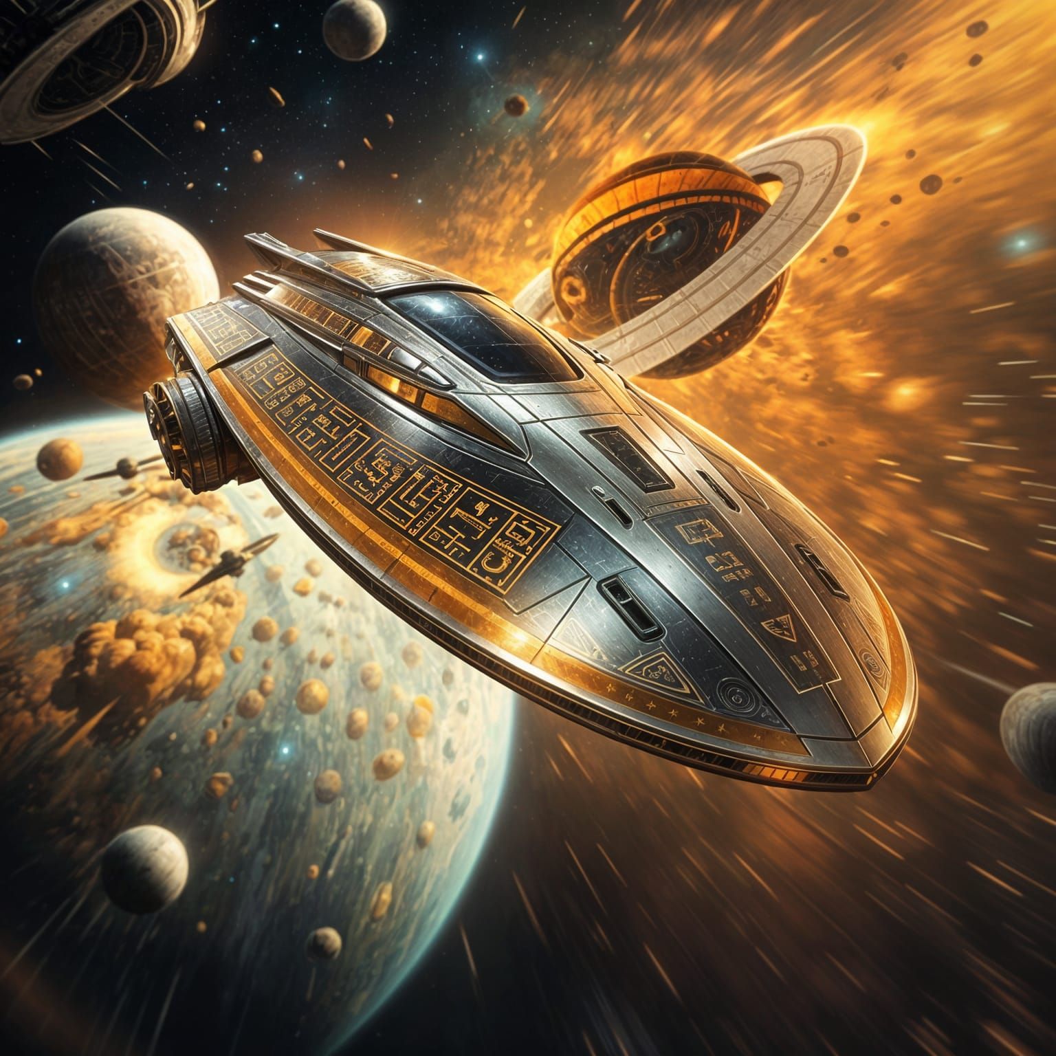 Ancient Futuristic Spaceship in Art Deco Style