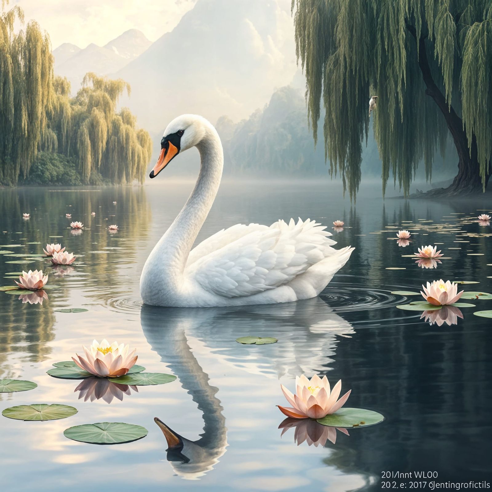 Swan in a Serene Lake Landscape
