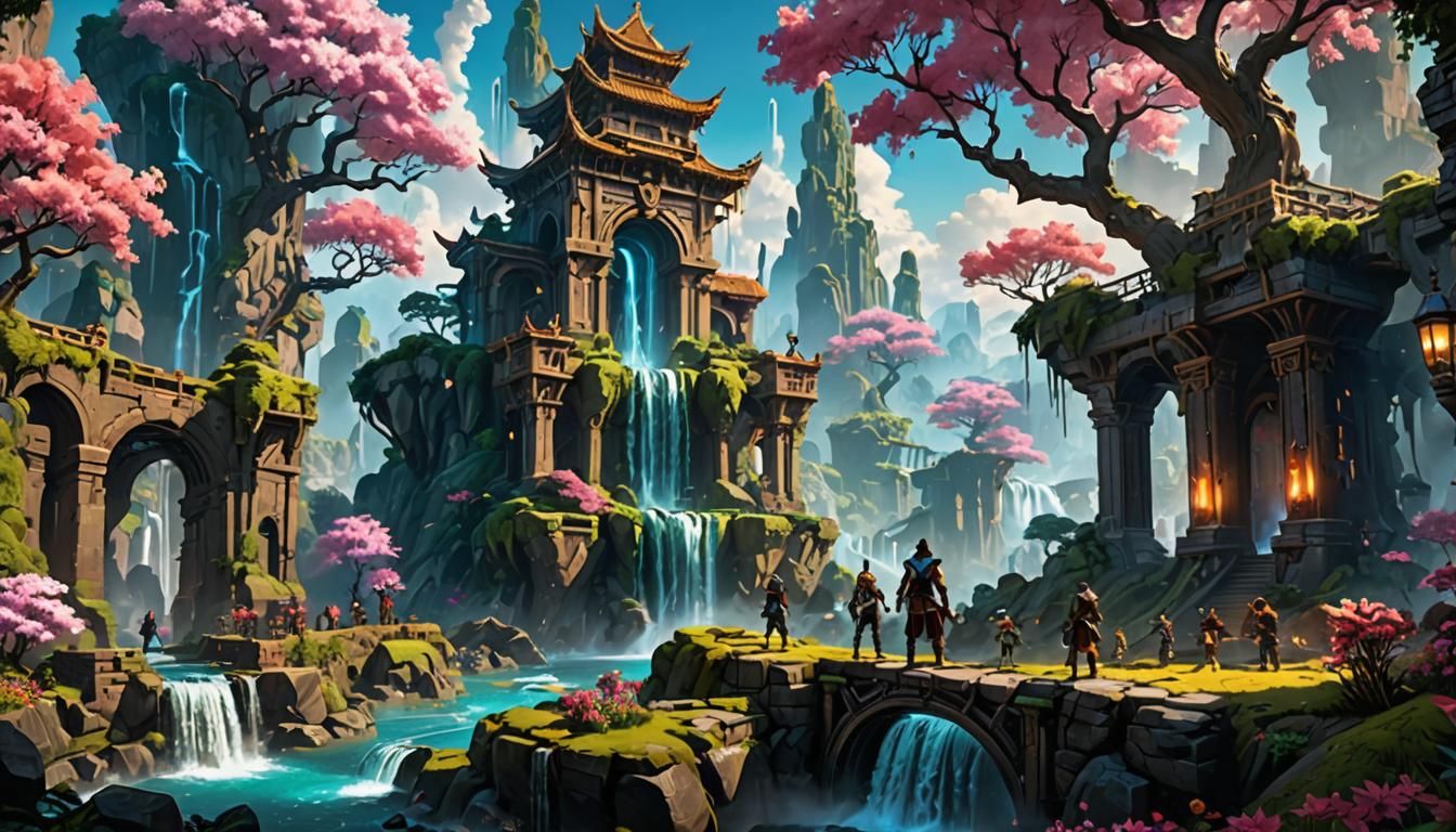 Vibrant Fantasy-Futuristic Gaming World in Double Exposure S...