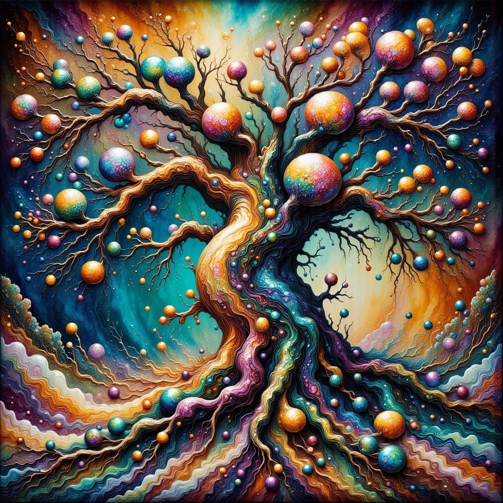 <lora:-Fluid Art-:1.0> <lora:Fantasy Ink Flux:1.0> tree of l...