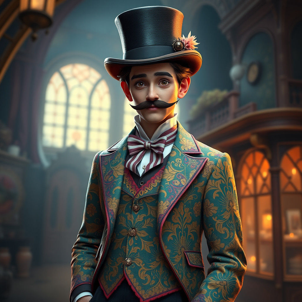 Victorian Gentleman in Dreamlike Setting, Nostalgic Art