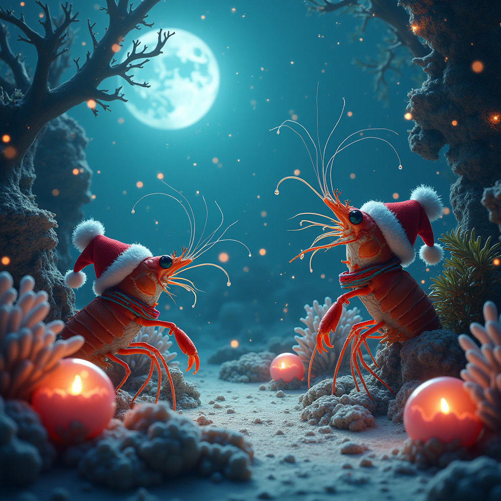 Festive Shrimp Underwater Christmas Party in Digital Art