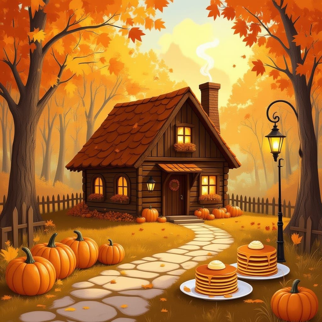 Whimsical Autumn Cottage Village Made of Pancakes