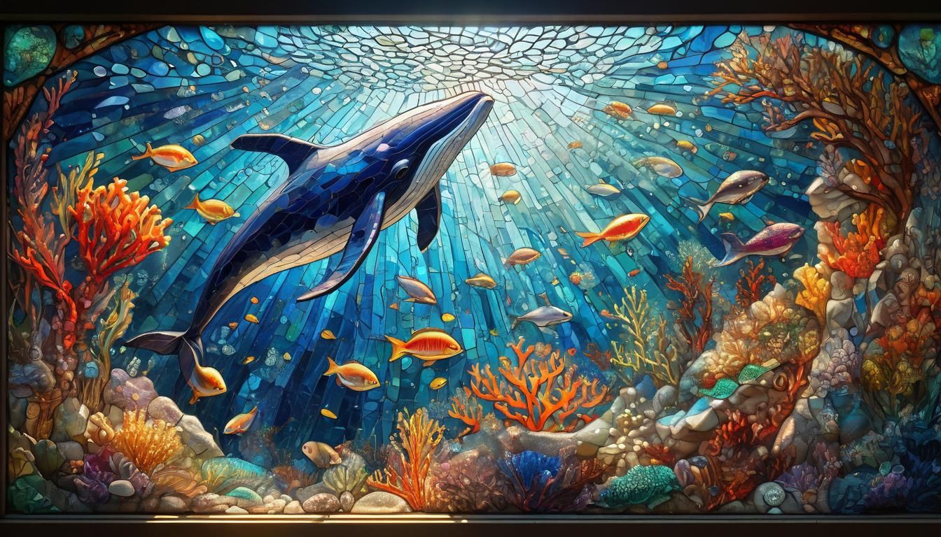 Colorful Stained Glass Coral Reef Mosaic