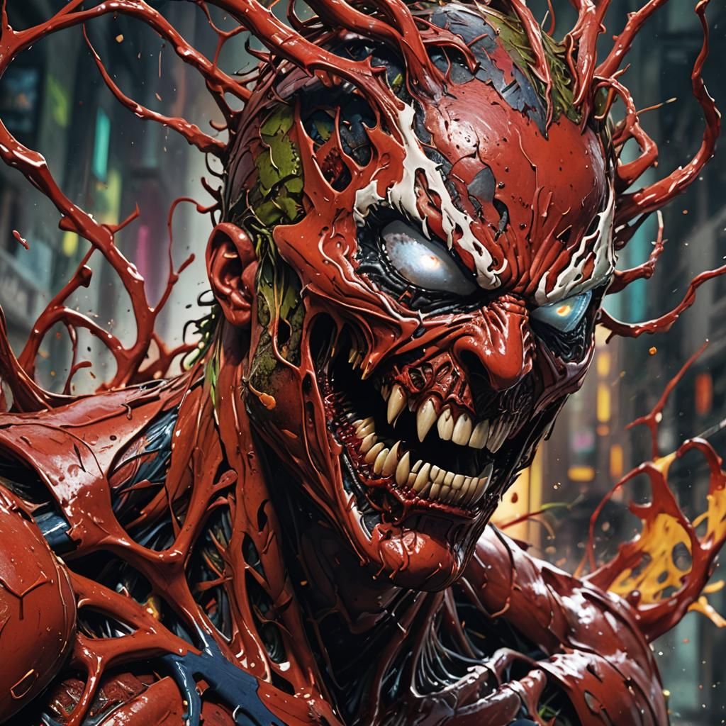 Hyperrealistic Carnage Portrait in Splash Art Style