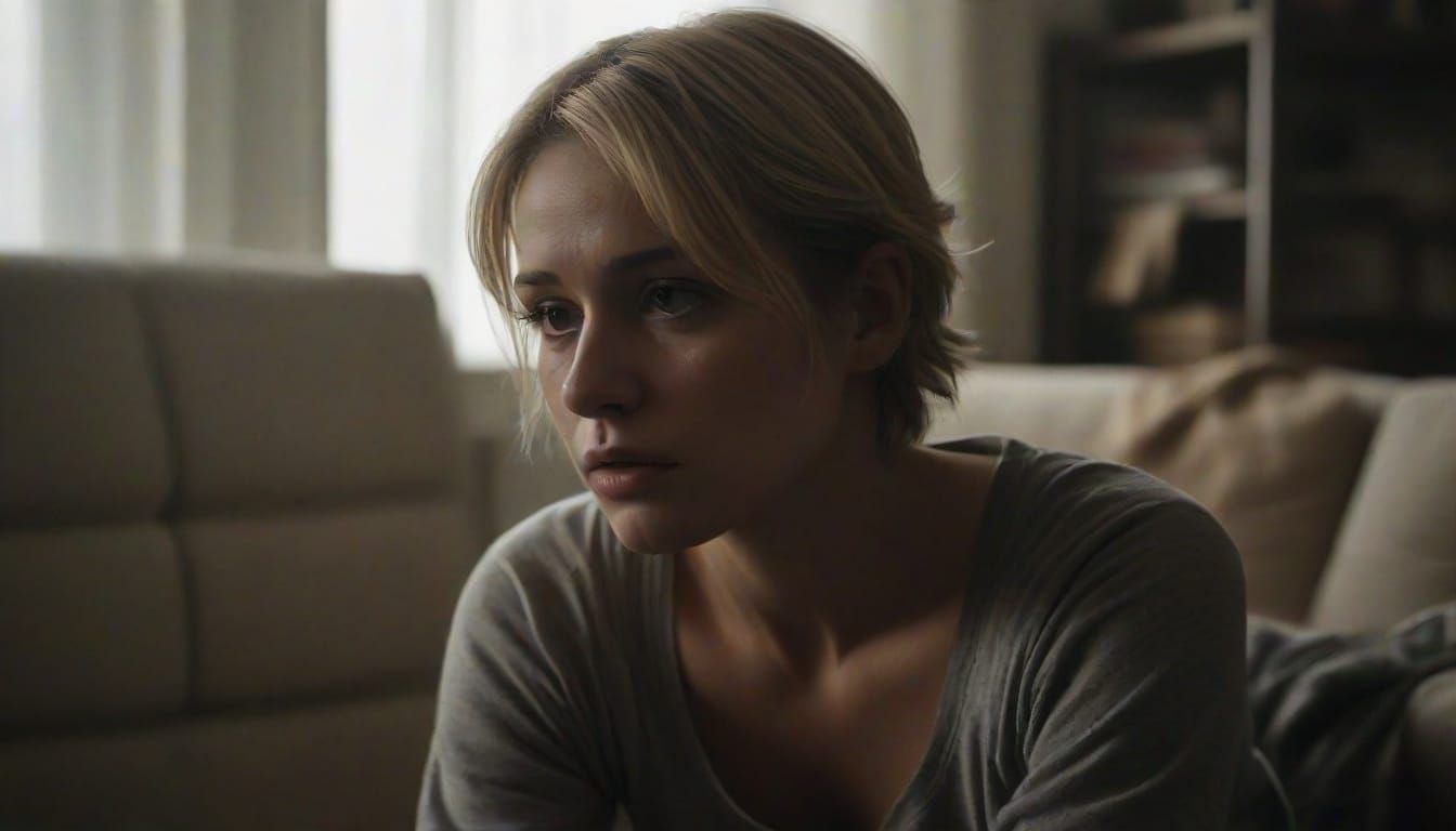 Moody Black and White Portrait of a Young Woman in a Dimly L...