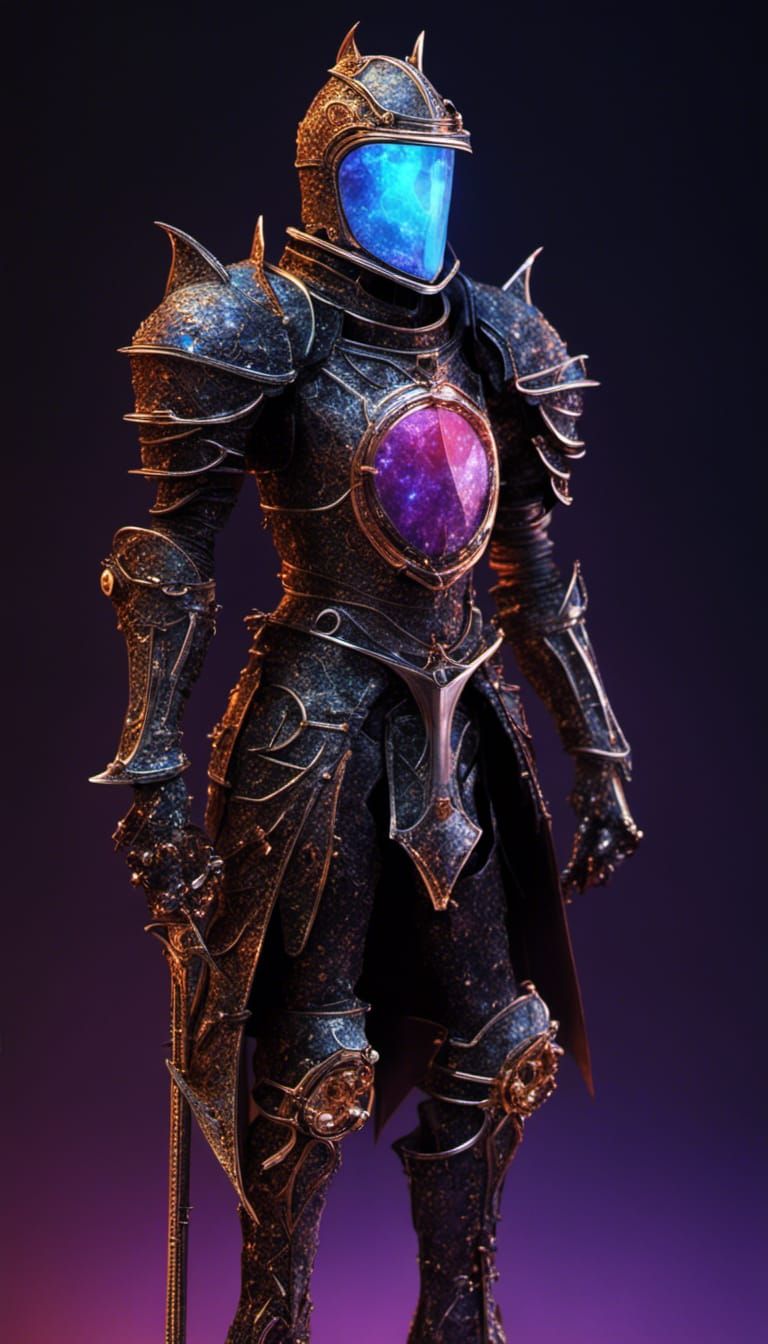 Bioluminescent Steampunk Knight in Gothic Medieval Style