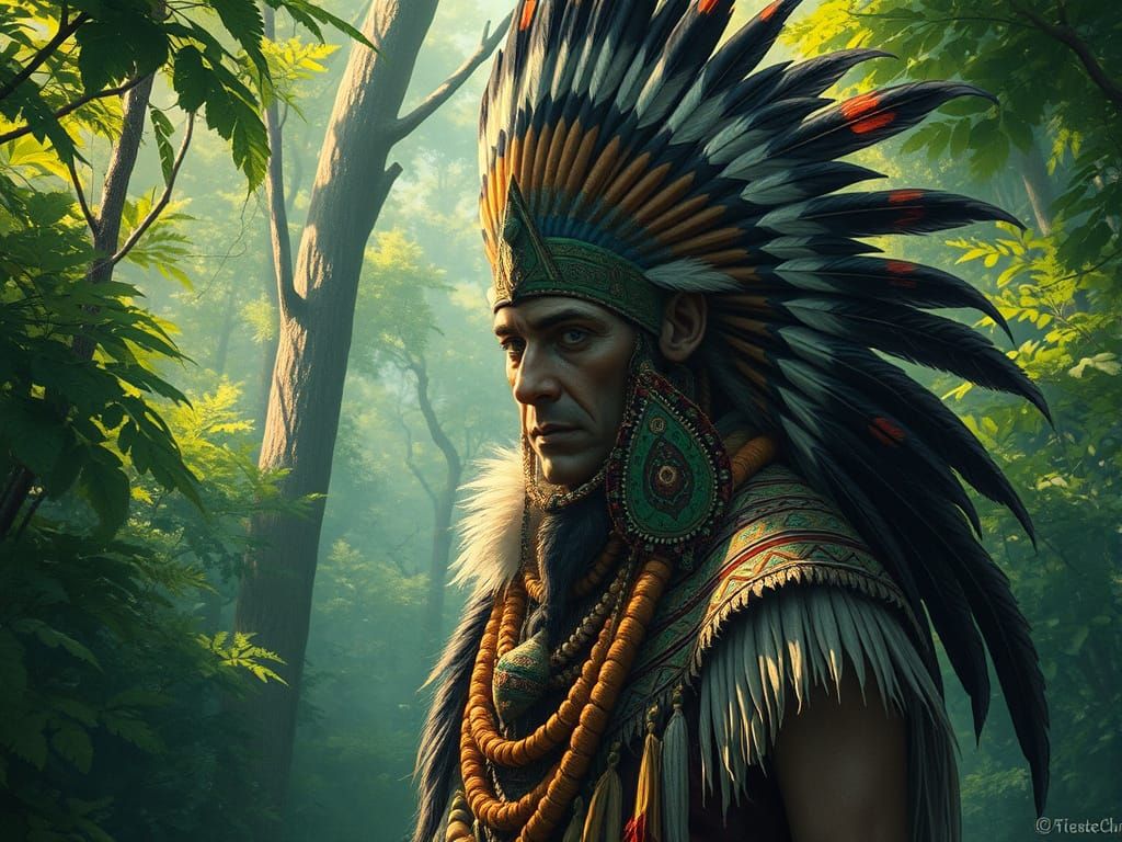 Mystical Shaman in Lush Forest, Fantasy Art Style