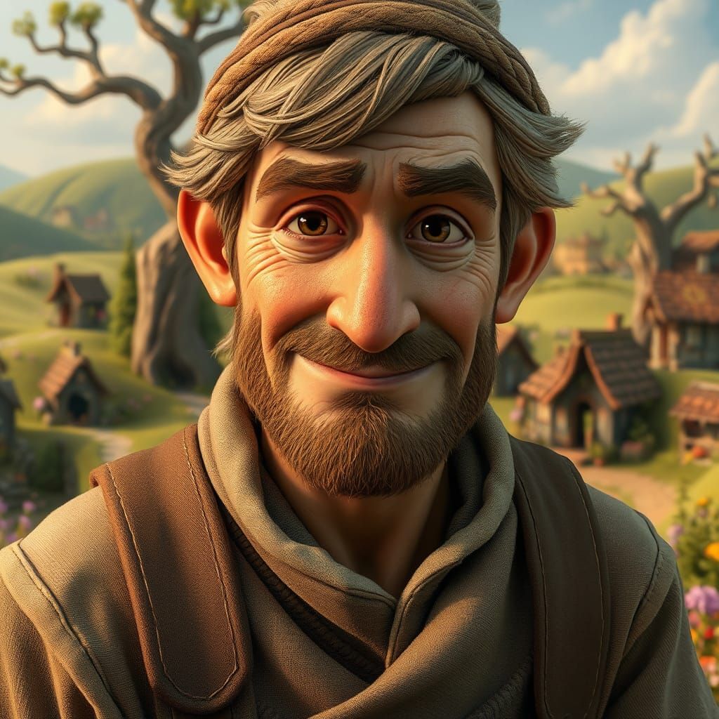 Farmer Portrait in Whimsical Animated Style