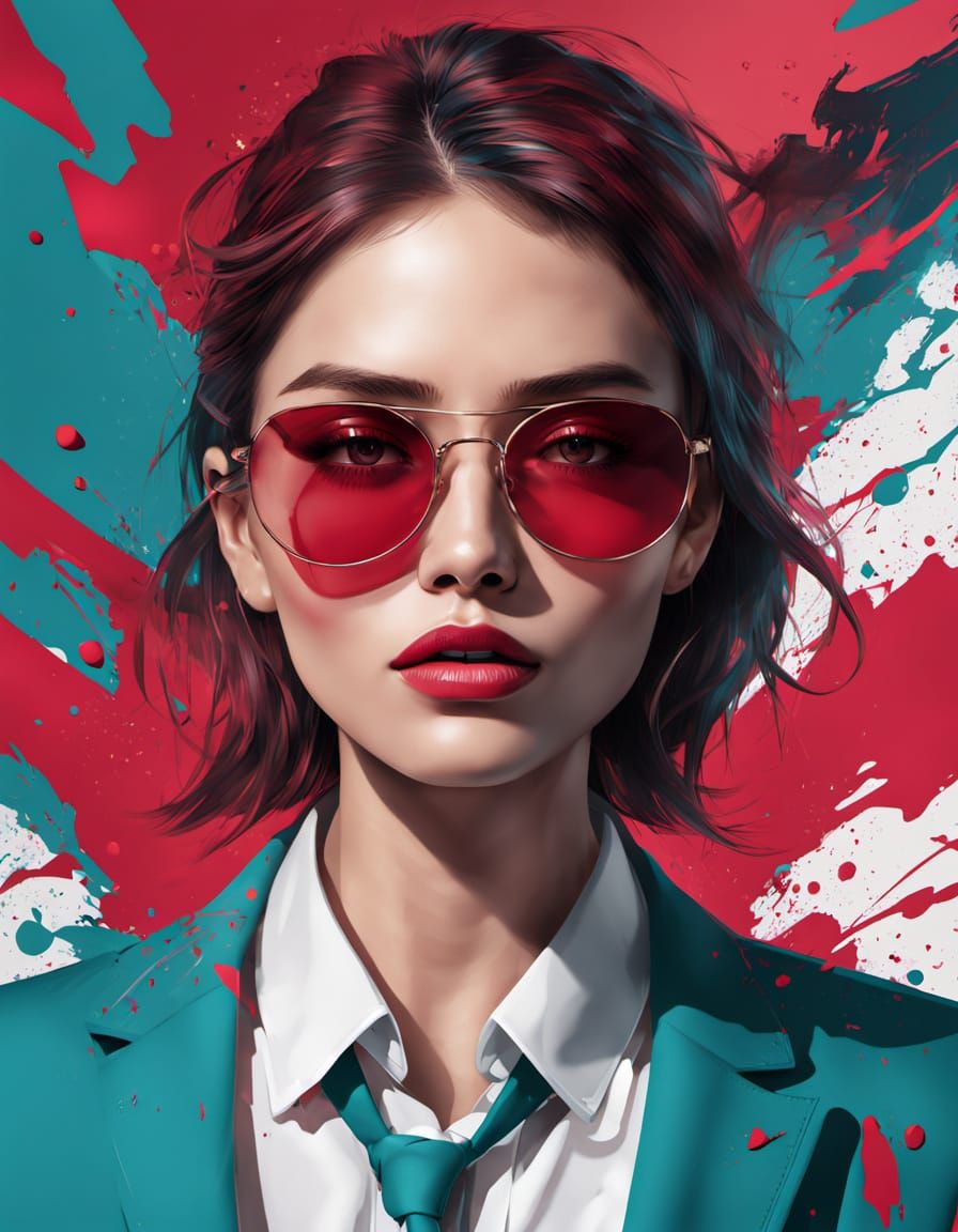 Confident Woman in School Uniform with Pink Sunglasses