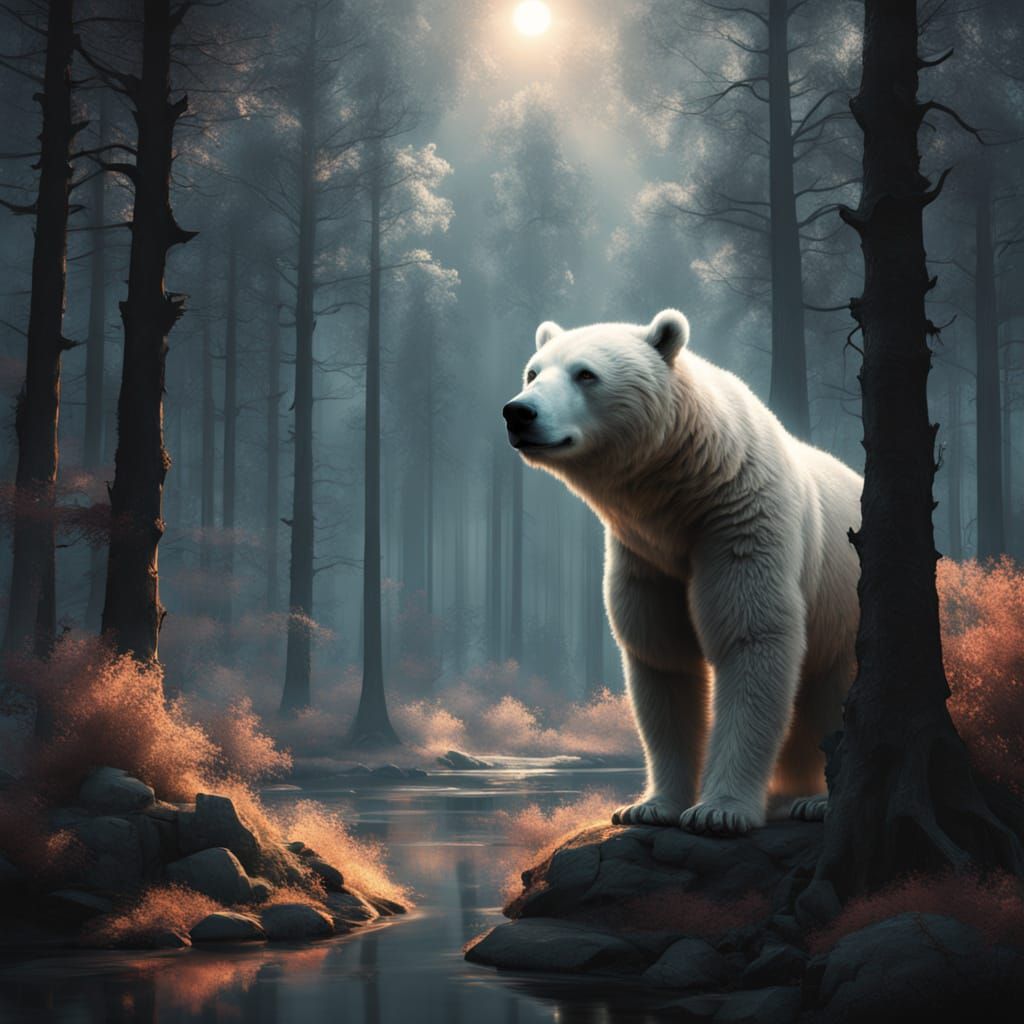 Majestic Whitebear Guards Dimensional Portal in Dark Fantasy...