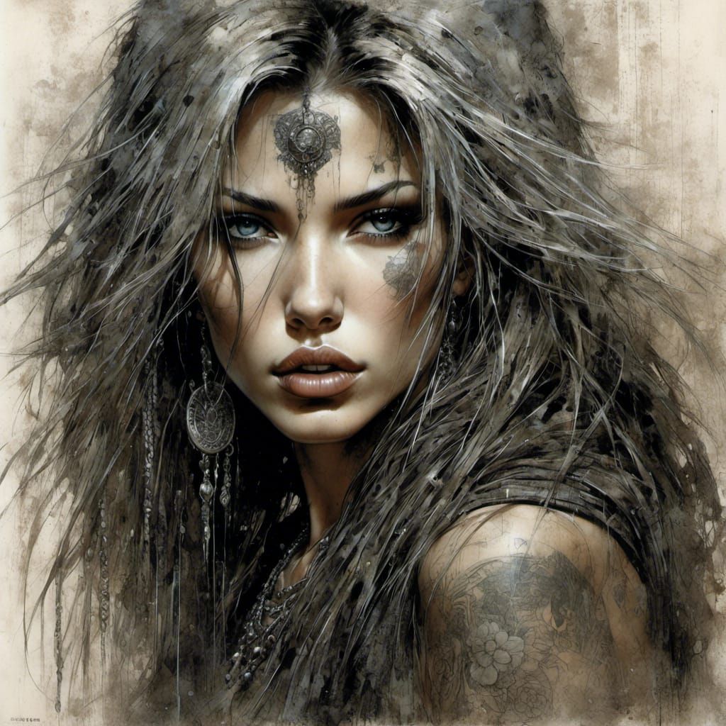 Dramatic Portrait of Long-Haired Dog in Luis Royo Style
