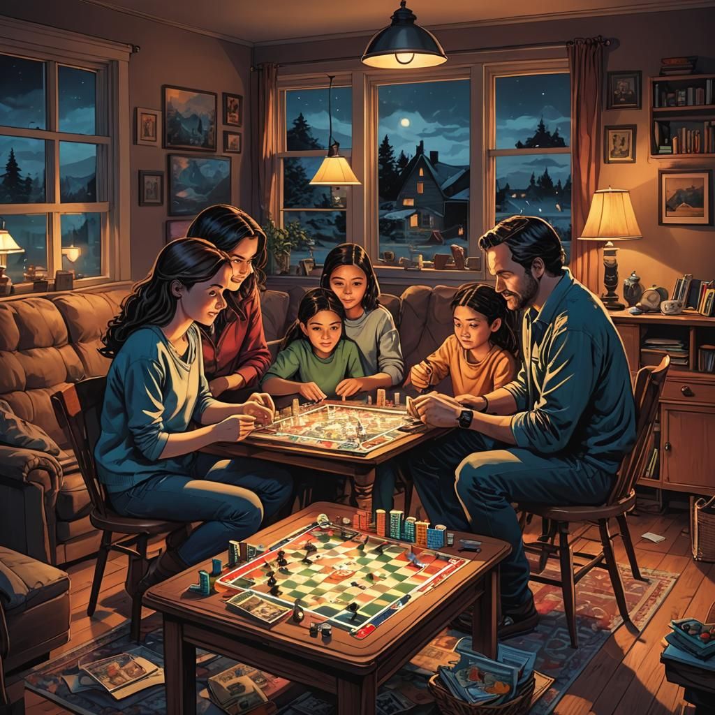 Family Game Night in Comic Book Style