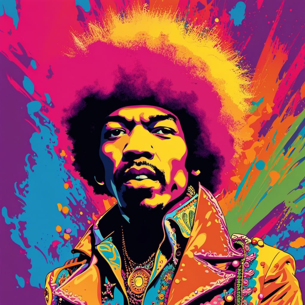 Jimi Hendrix Mondrian Fashion Sketch in Pop Art Style