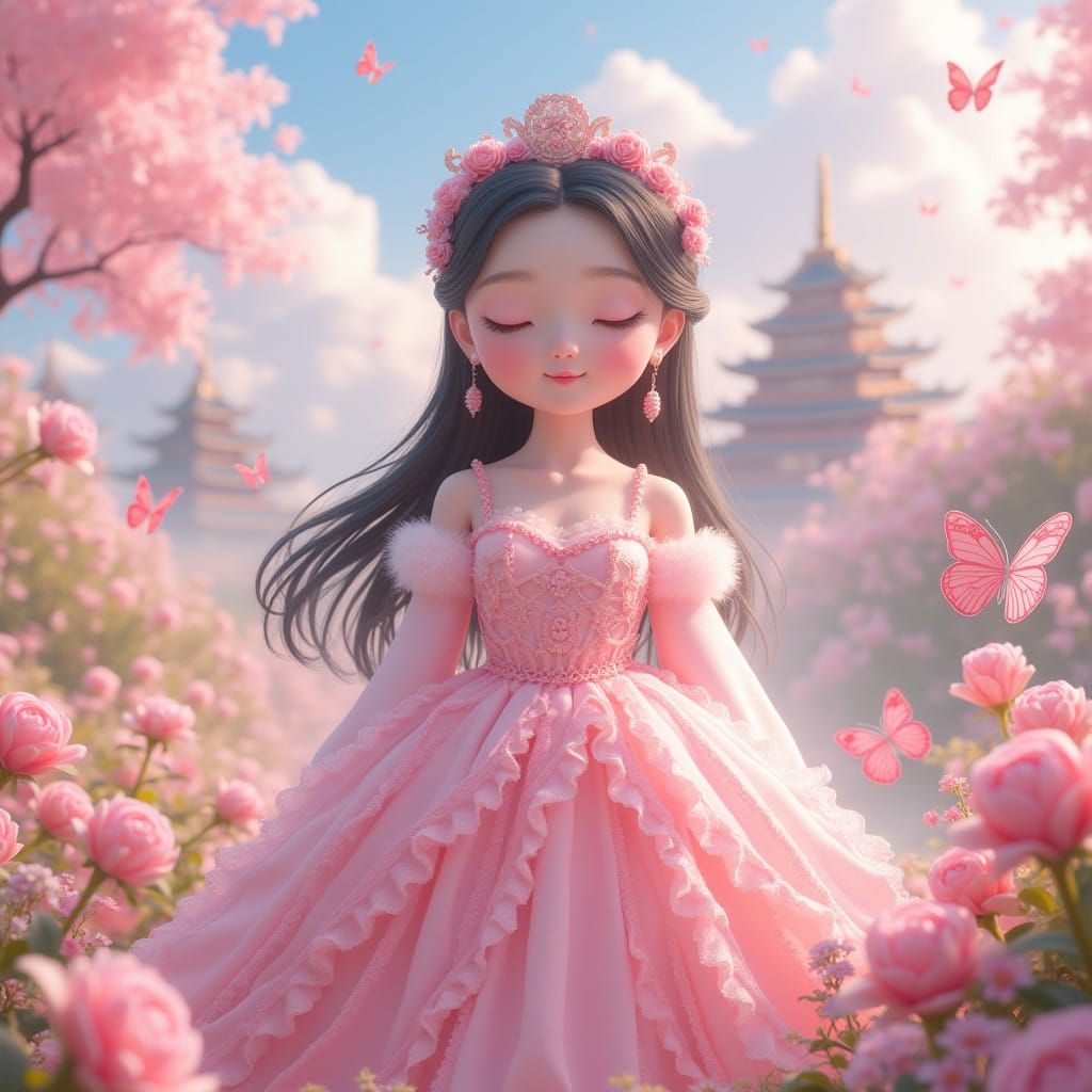 Korean Fantasy Princess in Whimsical Foam Dress
