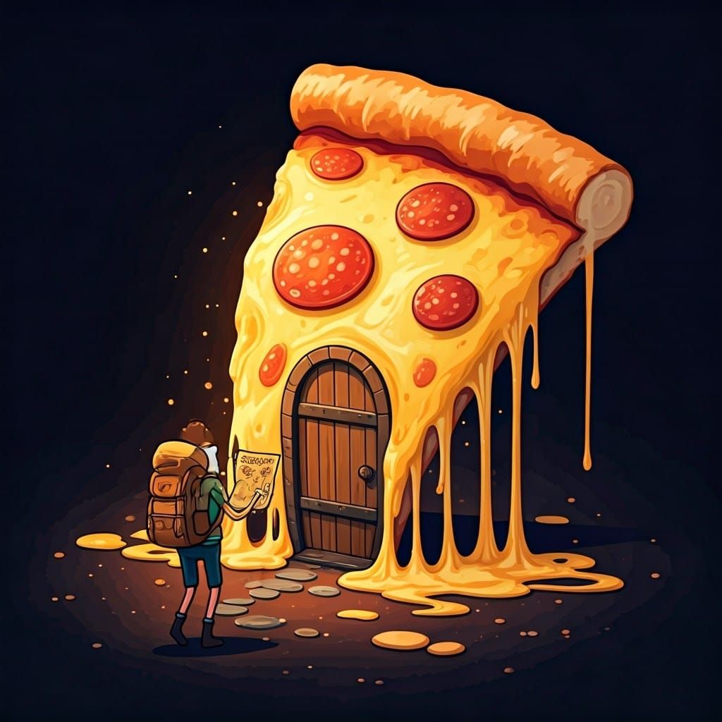 A slice of pizza with a mysterious wooden door in its cheesy...