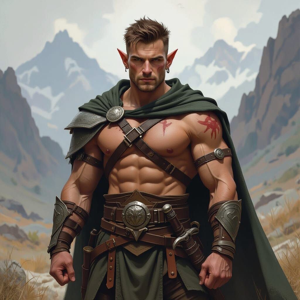 Rugged High Elf Warrior in Epic Fantasy Landscape