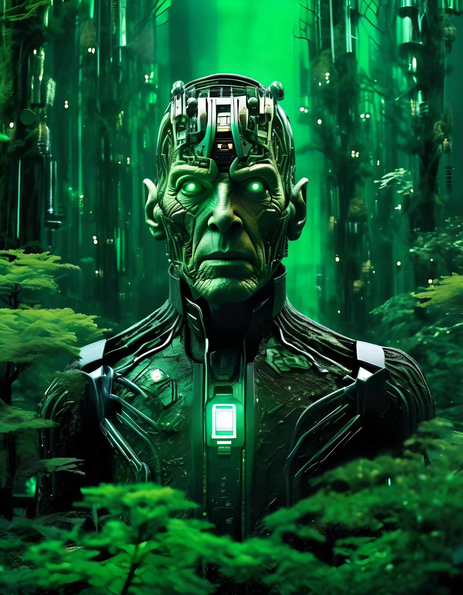 Cyborg Borg in a Green Mechanical Forest