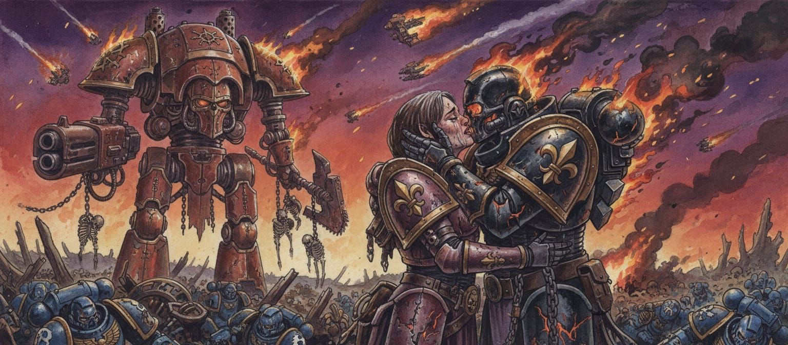 Epic John Blanche Style Warhammer Battle Scene