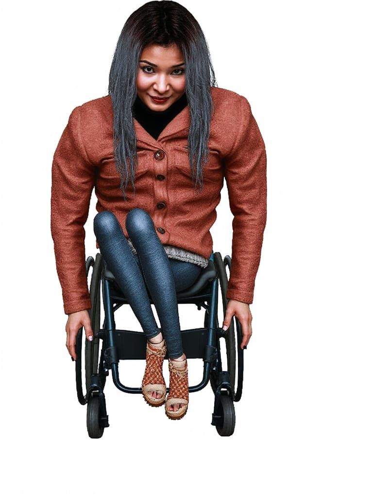Woman in Wheelchair: Dynamic, Colorful, Mid-Century Modern
