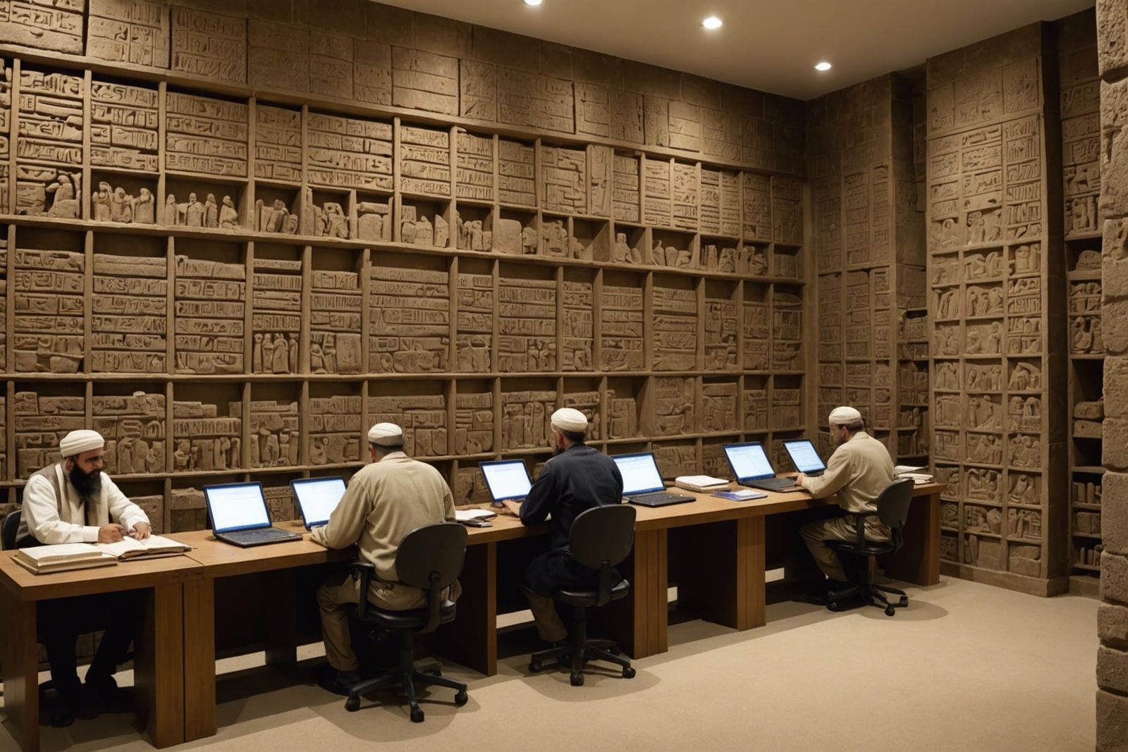 Assyrian Scholars Studying in Ancient Library